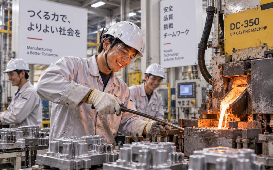 Ilustrasi pekerja di sektor die casting di Jepang