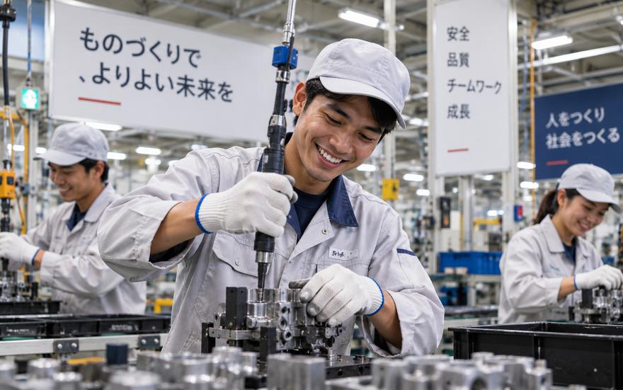 Ilustrasi pekerja di sektor manufaktur di Jepang